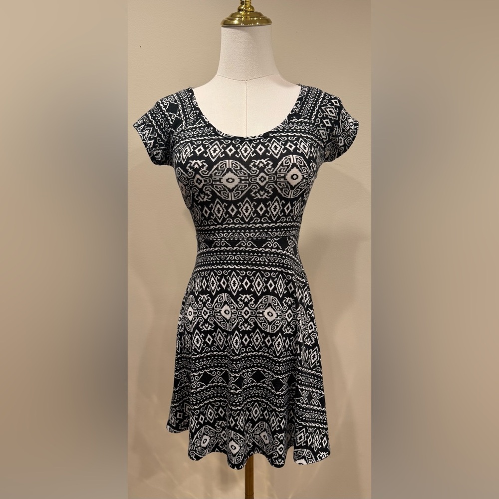 Black and White Patterned Skater Dress